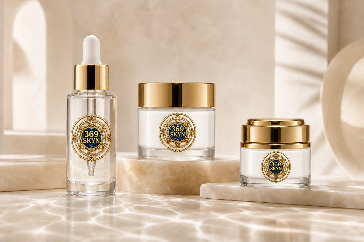 369 SKYN Serum, Age Renewal Cream, and Magic Touch ritual with both jars filled with white cream