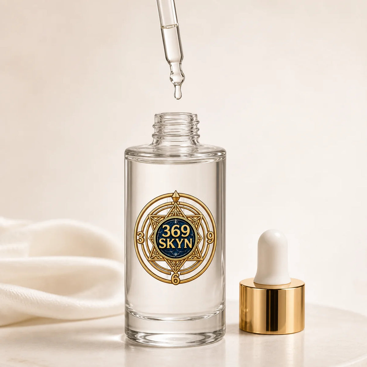 369 SKYN Serum dropper and texture concept for the 9-drop ritual